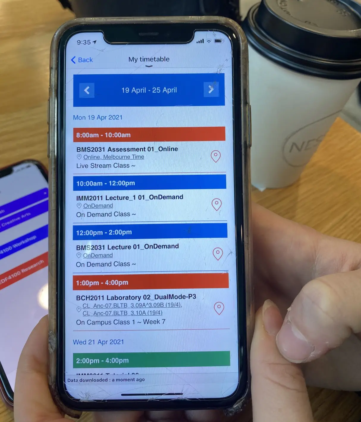 The current timetable webpage
